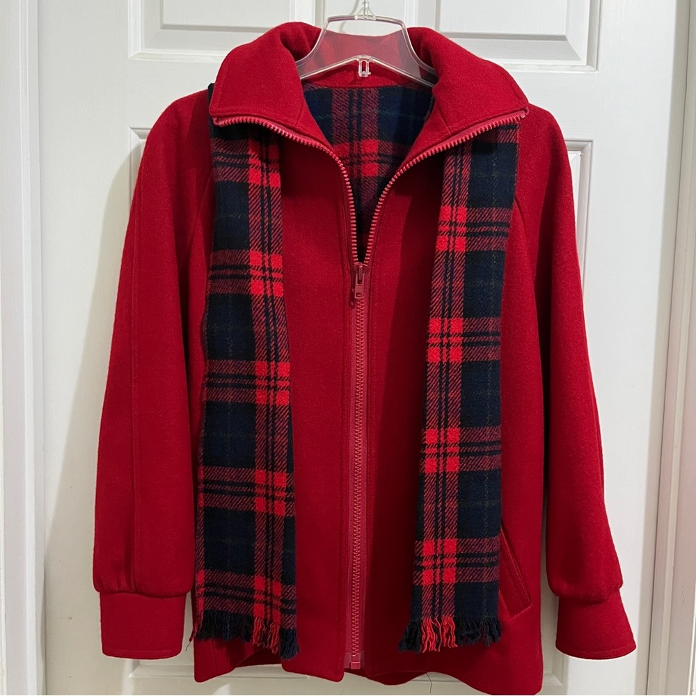 Women NOR’WESTER WOOL JACKET COAT size Small vintage Red Plaid Lining with scarf